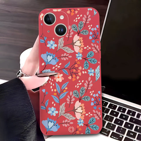 iPhone 14 Cover - Red - D1 - ONation Floral Series - HQ Liquid Silicone Soft Case