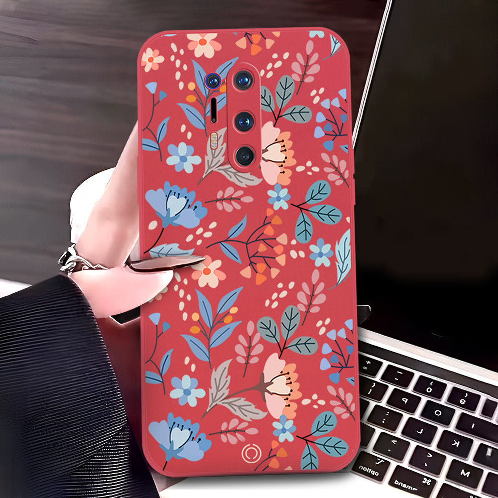 OnePlus 8 Pro Cover - Red - D1 - ONation Floral Series - HQ Liquid Silicone Soft Case