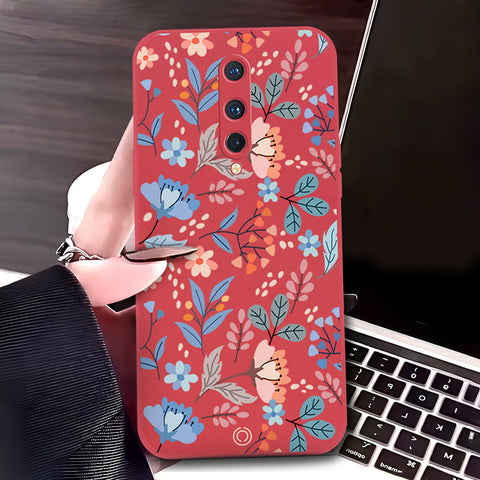 OnePlus 8 Cover - Red - D1 - ONation Floral Series - HQ Liquid Silicone Soft Case