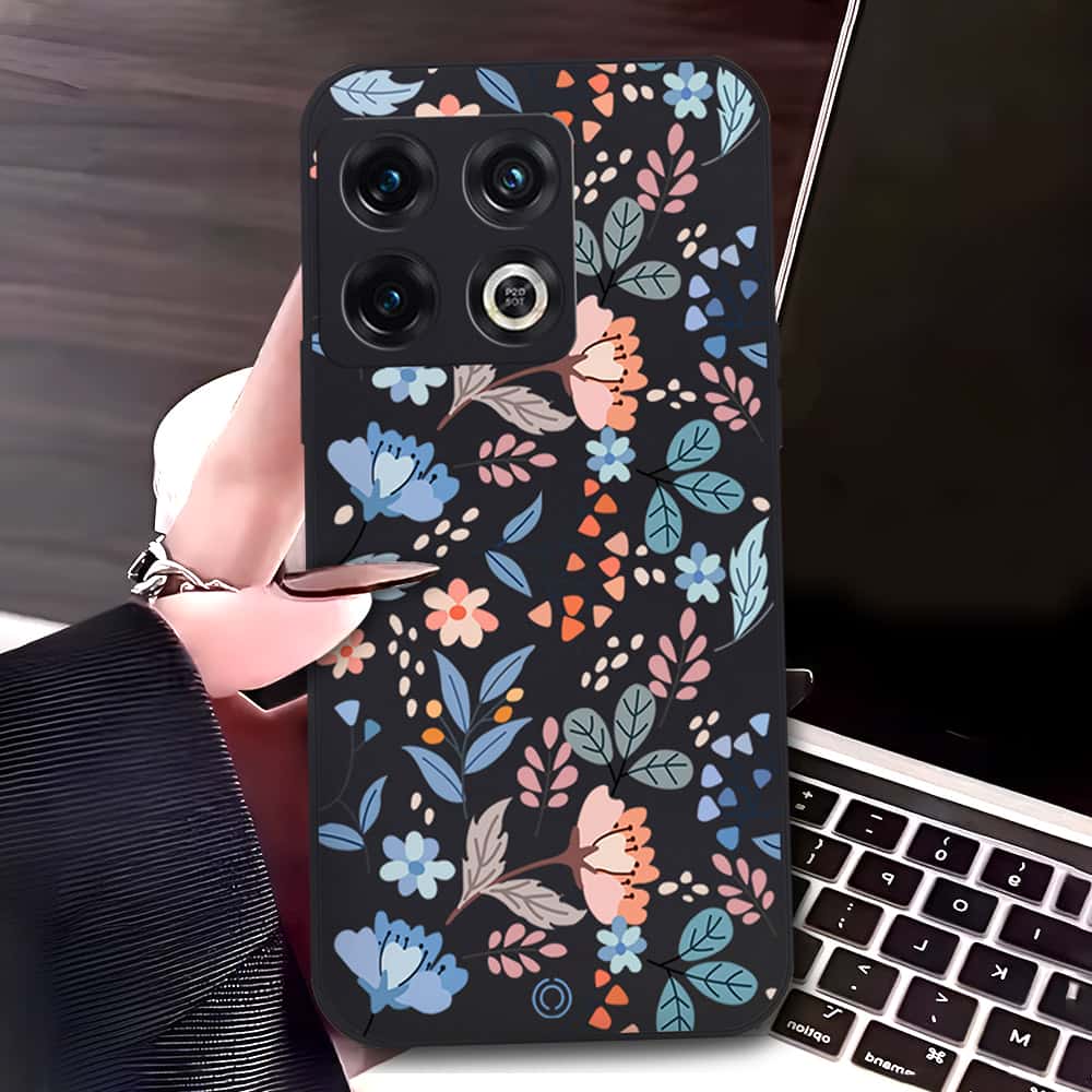 OnePlus 10 Pro Cover - Black - D1 - ONation Floral Series - HQ Liquid Silicone Soft Case
