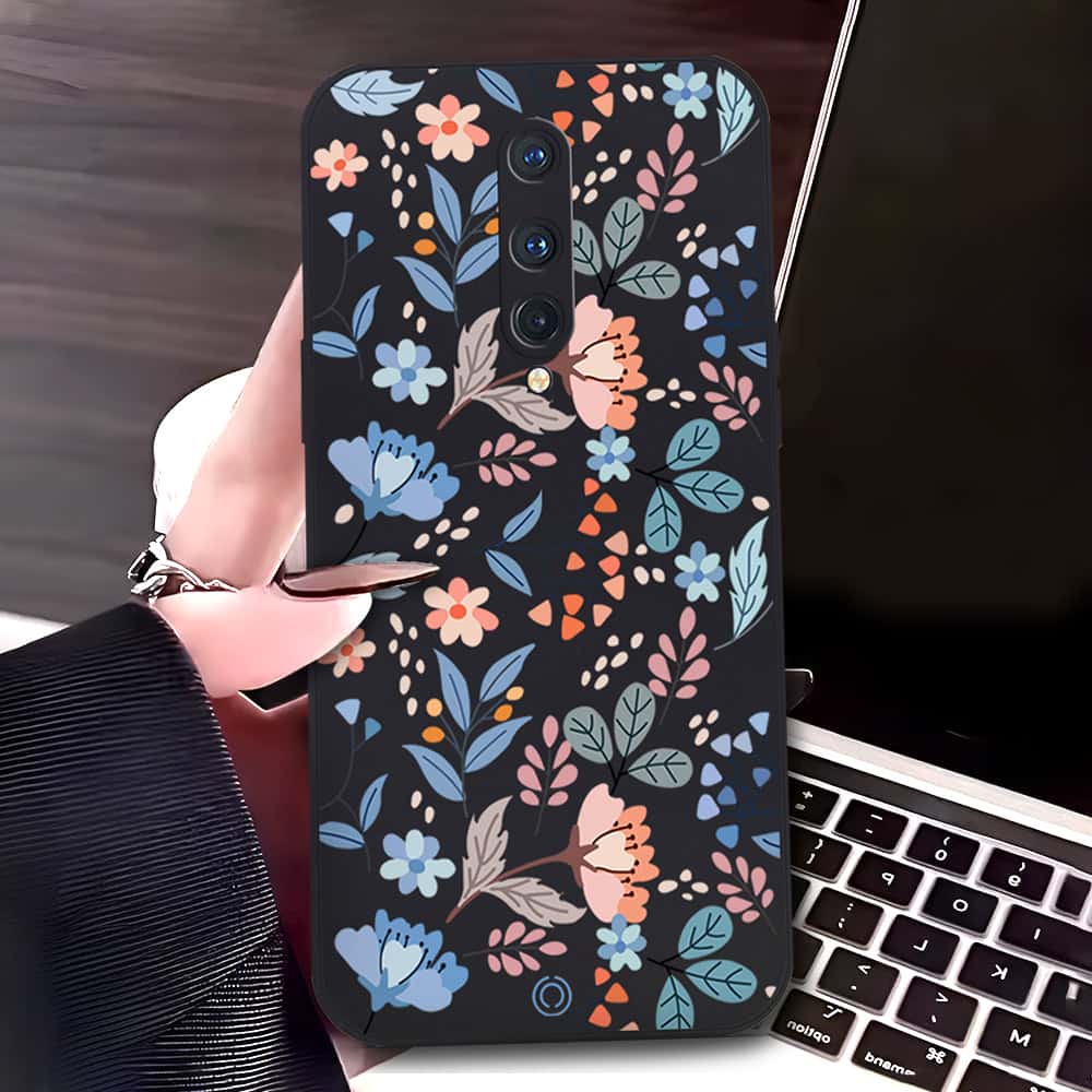 OnePlus 8 Cover - Black - D1 - ONation Floral Series - HQ Liquid Silicone Soft Case