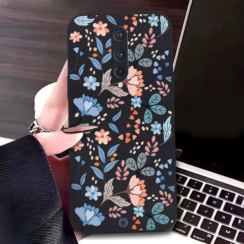 OnePlus 8 Cover - Black - D1 - ONation Floral Series - HQ Liquid Silicone Soft Case
