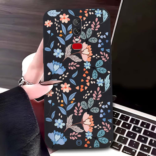 OnePlus 6 Cover - Black - D1 - ONation Floral Series - HQ Liquid Silicone Soft Case