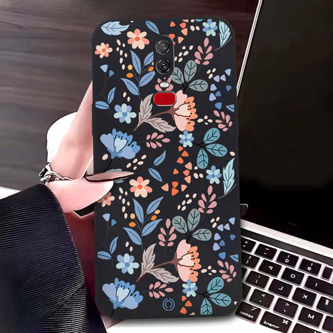OnePlus 6 Cover - Black - D1 - ONation Floral Series - HQ Liquid Silicone Soft Case