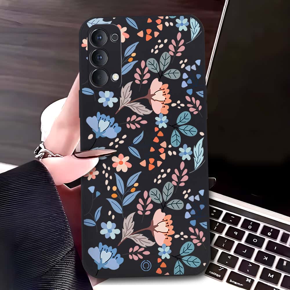 Oppo Reno 4 Pro 5G Cover - Black - D1 - ONation Floral Series - HQ Liquid Silicone Soft Case