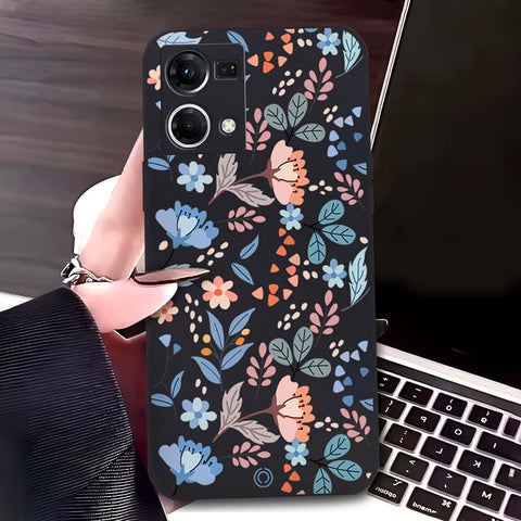 Oppo F21 Pro 4G Cover - Black - D1 - ONation Floral Series - HQ Liquid Silicone Soft Case