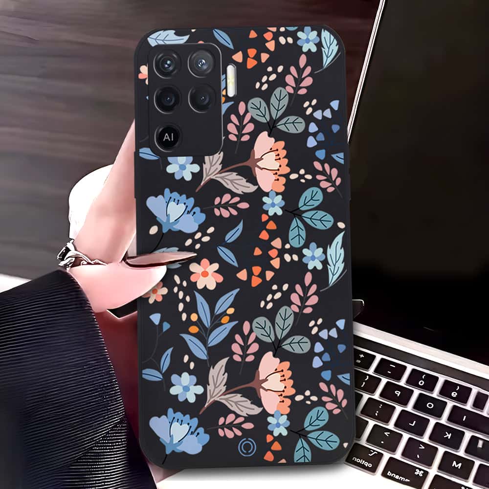 Oppo F19 Pro Cover - Black - D1 - ONation Floral Series - HQ Liquid Silicone Soft Case
