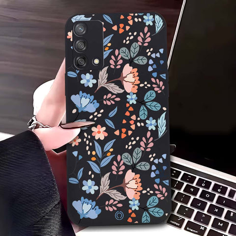 Oppo F19 Cover - Black - D1 - ONation Floral Series - HQ Liquid Silicone Soft Case