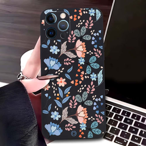 iPhone 12 Pro Max Cover - Black - D1 - ONation Floral Series - HQ Liquid Silicone Soft Case