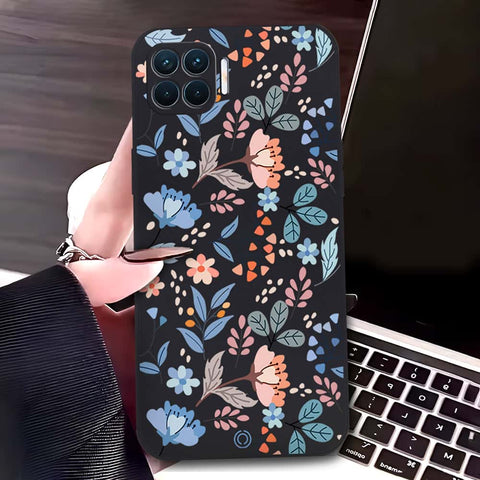Oppo A93 Cover - Black - D1 - ONation Floral Series - HQ Liquid Silicone Soft Case