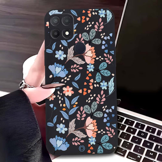 Oppo A15 Cover - Black - D1 - ONation Floral Series - HQ Liquid Silicone Soft Case