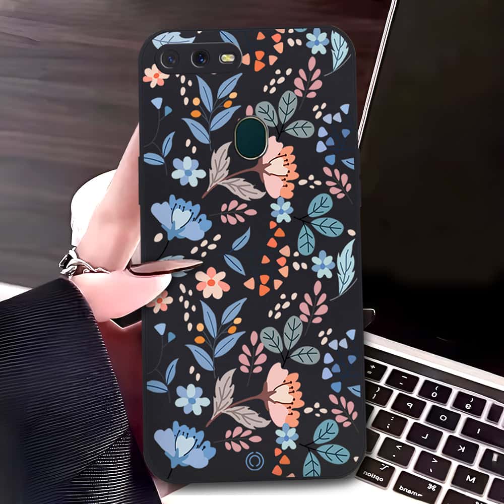 Oppo A5s Cover - Black - D1 - ONation Floral Series - HQ Liquid Silicone Soft Case