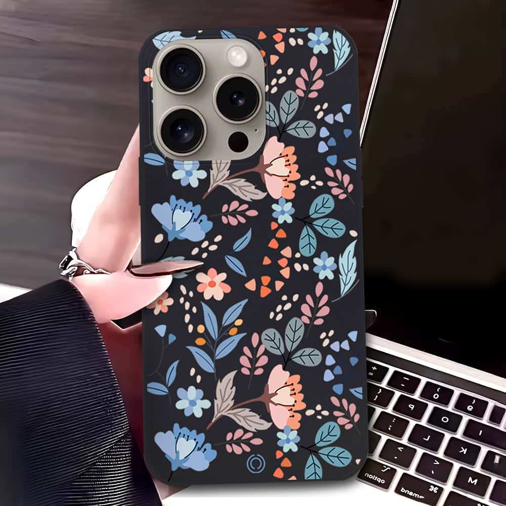 iPhone 15 Pro Max Cover - Black - D1 - ONation Floral Series - HQ Liquid Silicone Soft Case