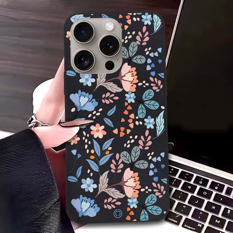 iPhone 15 Pro Max Cover - Black - D1 - ONation Floral Series - HQ Liquid Silicone Soft Case