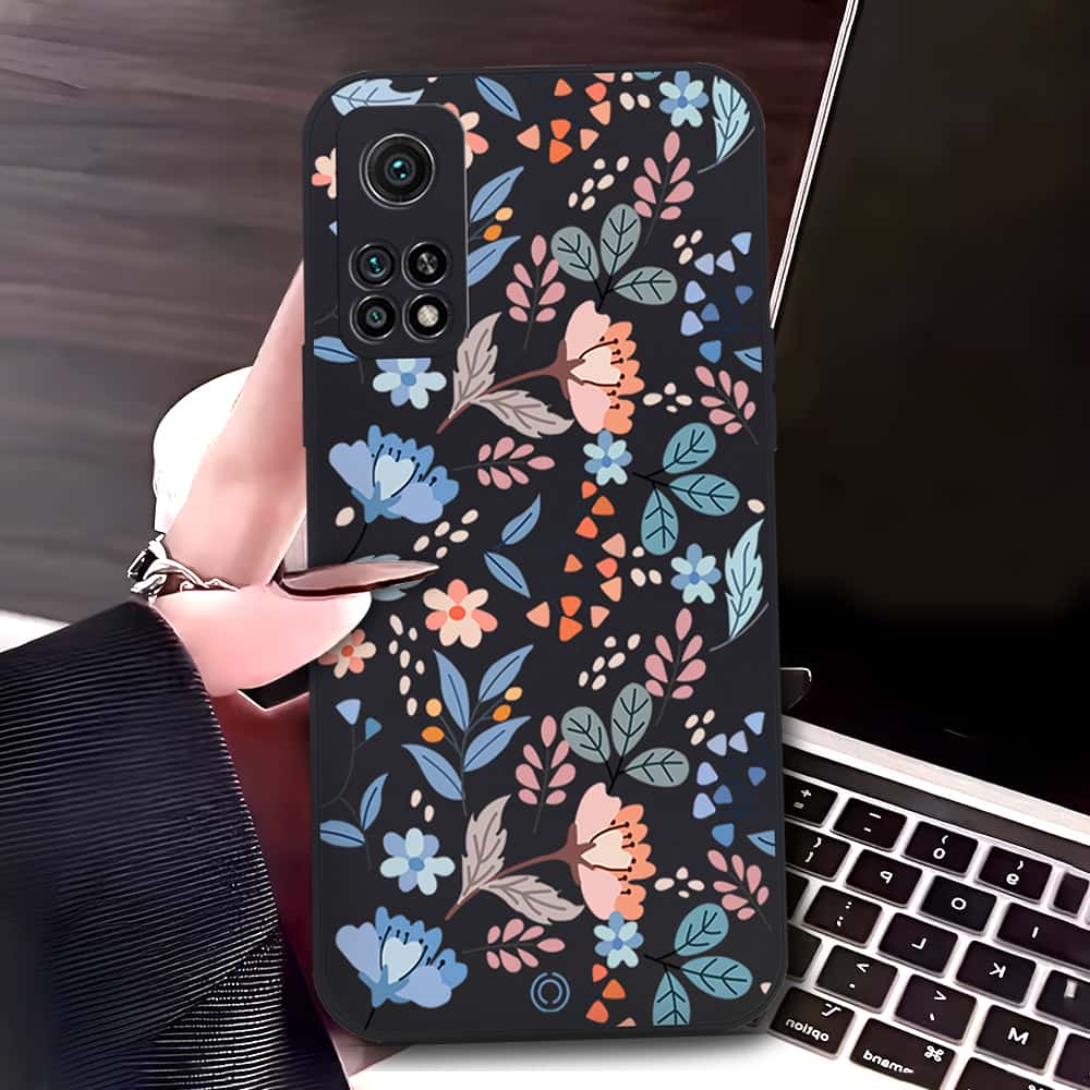 Xiaomi Mi 10T Cover - Black - D1 - ONation Floral Series - HQ Liquid Silicone Soft Case