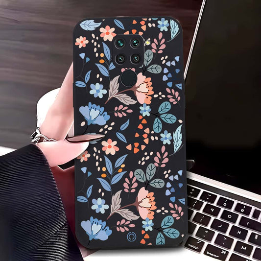 Xiaomi Redmi 10X 4G Cover - Black - D1 - ONation Floral Series - HQ Liquid Silicone Soft Case