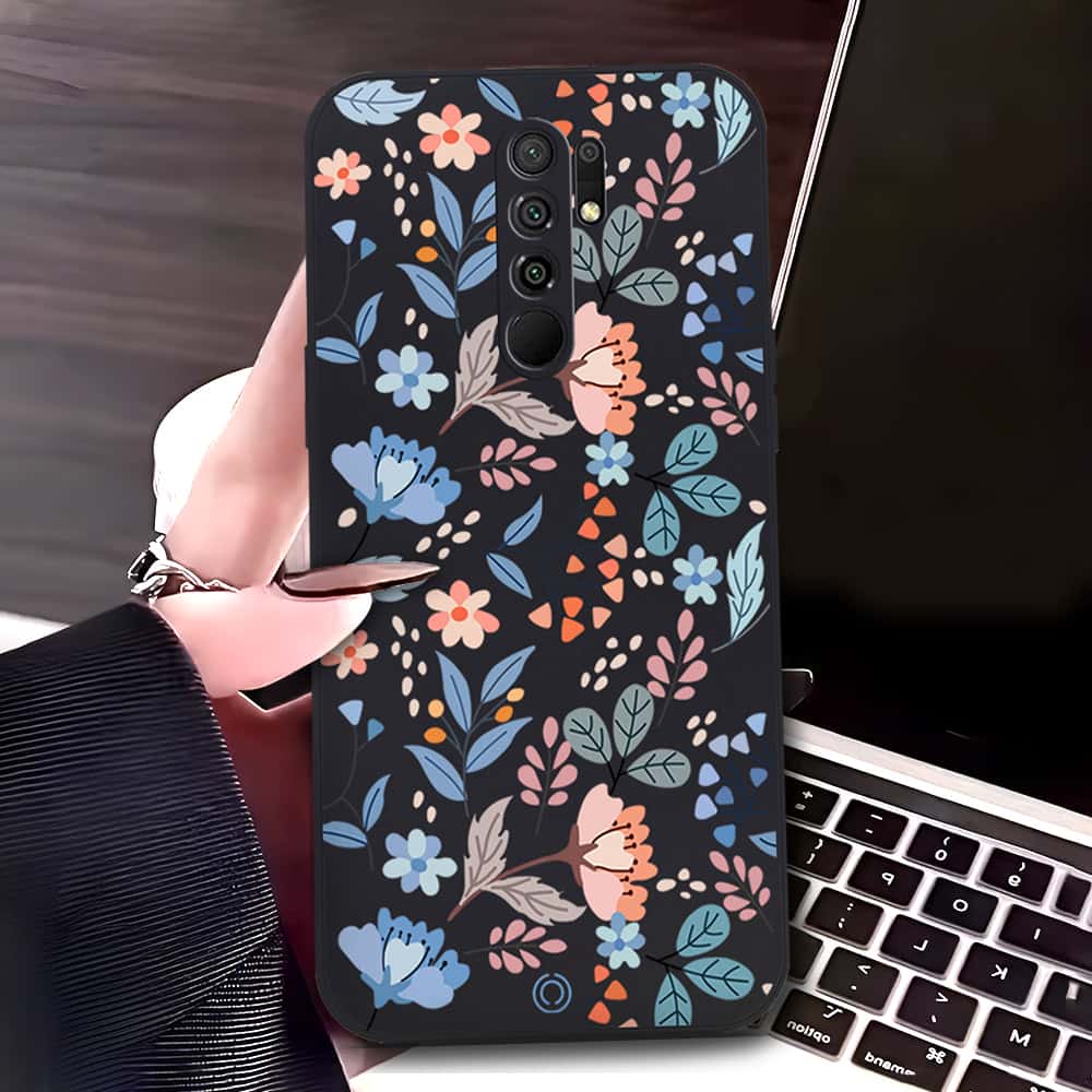 Xiaomi Redmi 9 Cover - Black - D1 - ONation Floral Series - HQ Liquid Silicone Soft Case