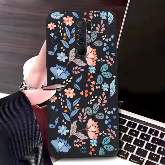 Xiaomi Redmi 9 Cover - Black - D1 - ONation Floral Series - HQ Liquid Silicone Soft Case