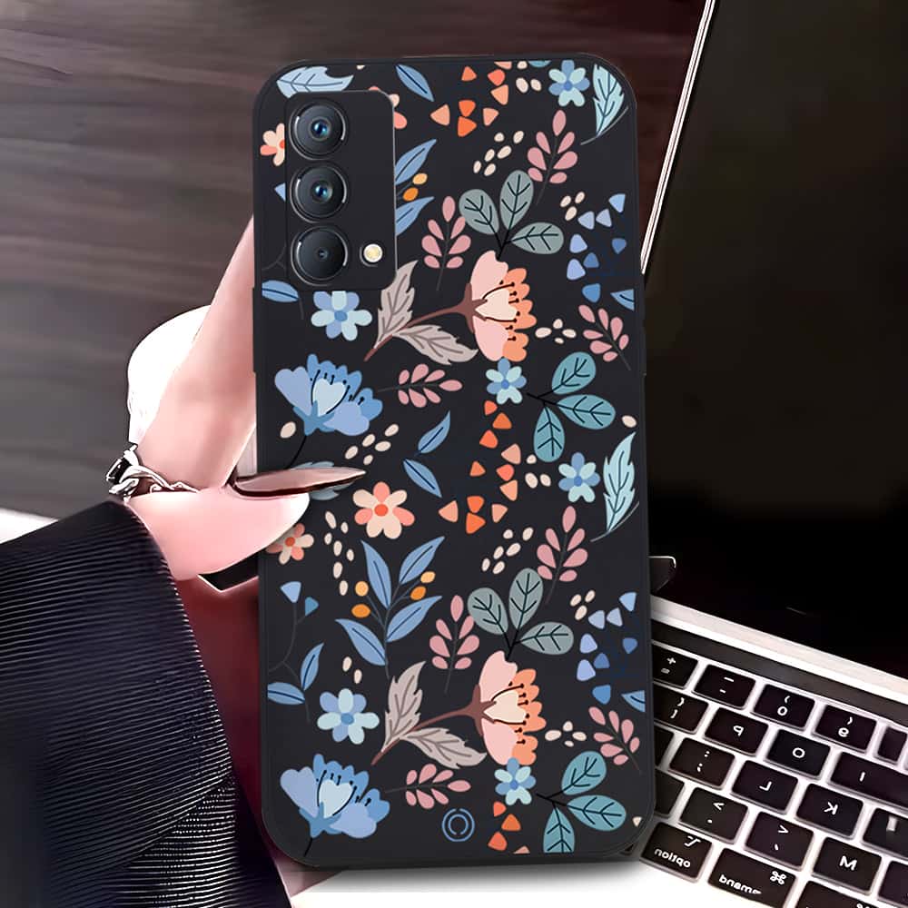 Realme GT Master Cover - Black - D1 - ONation Floral Series - HQ Liquid Silicone Soft Case