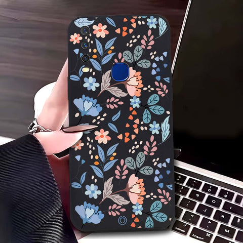 Vivo Y12 Cover - Black - D1 - ONation Floral Series - HQ Liquid Silicone Soft Case