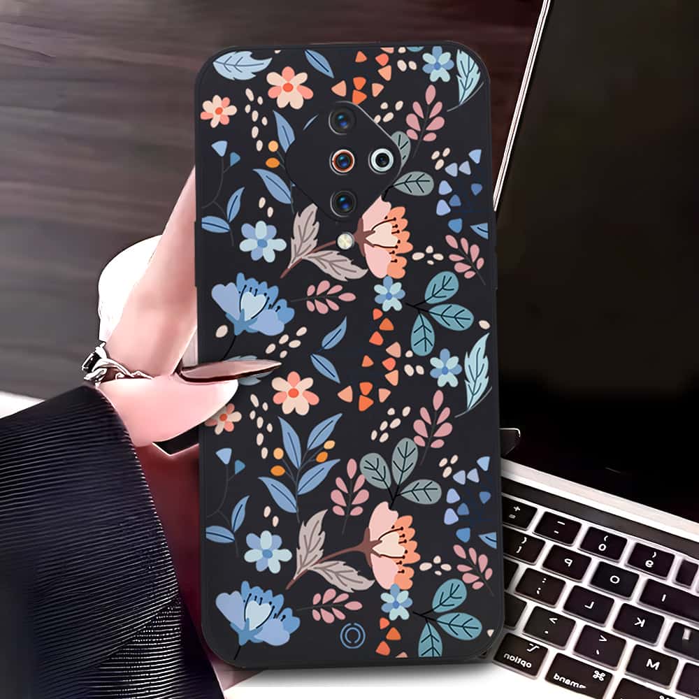 Vivo Y9s Cover - Black - D1 - ONation Floral Series - HQ Liquid Silicone Soft Case