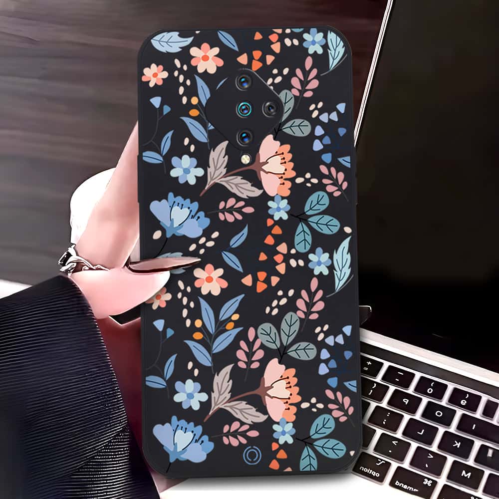 Vivo S1 Pro Cover - Black - D1 - ONation Floral Series - HQ Liquid Silicone Soft Case