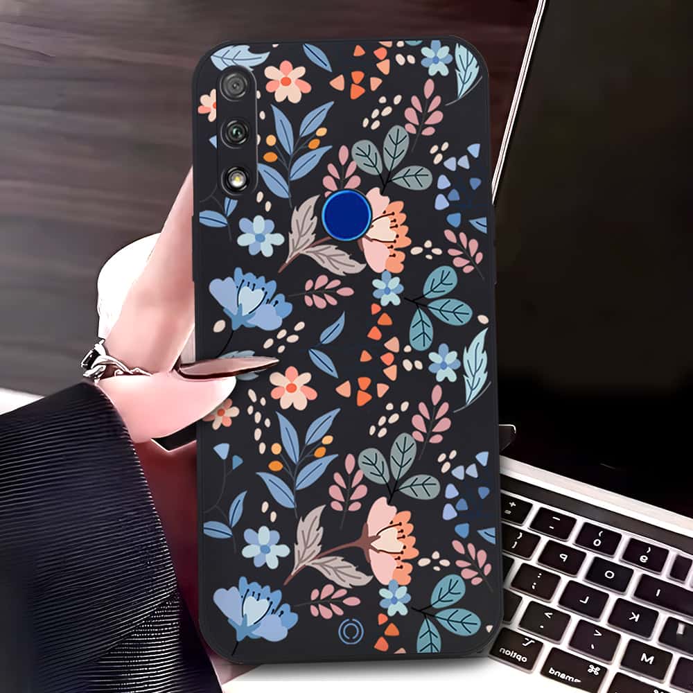 Honor 9X Cover - Black - D1 - ONation Floral Series - HQ Liquid Silicone Soft Case