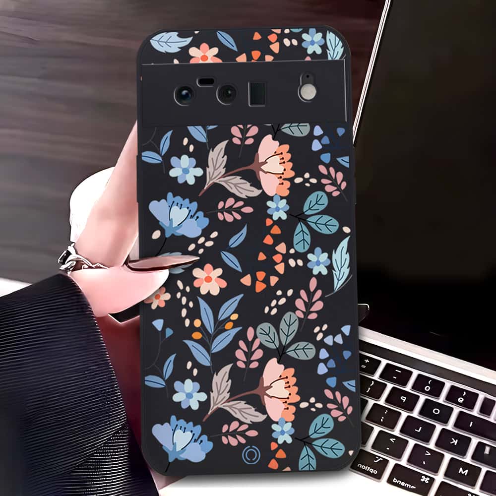 Google Pixel 6 Cover - Black - D1 - ONation Floral Series - HQ Liquid Silicone Soft Case