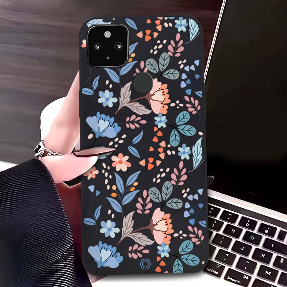 Google Pixel 4a 5G Cover - Black - D1 - ONation Floral Series - HQ Liquid Silicone Soft Case