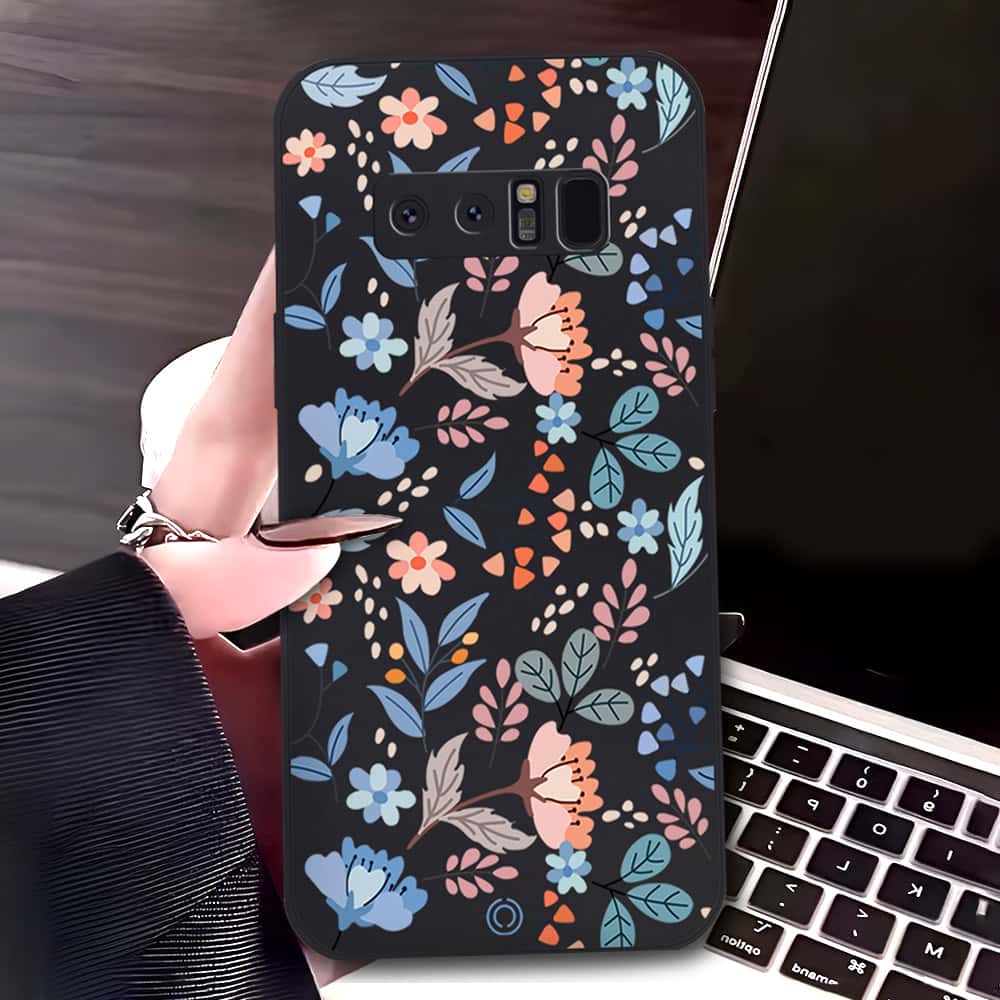 Samsung Galaxy Note 8 Cover - Black - D1 - ONation Floral Series - HQ Liquid Silicone Soft Case