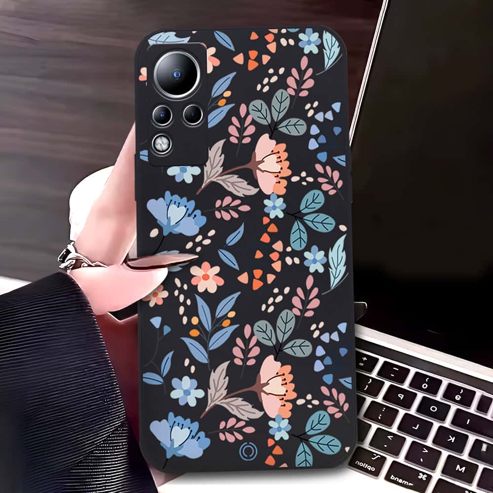 Infinix Note 12 G88 Cover - Black - D1 - ONation Floral Series - HQ Liquid Silicone Soft Case