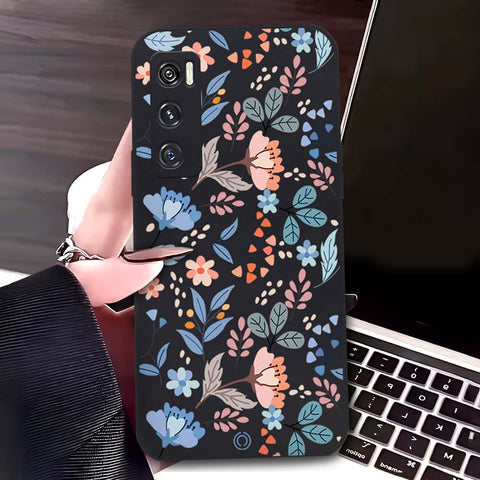 Vivo V20 SE Cover - Black - D1 - ONation Floral Series - HQ Liquid Silicone Soft Case