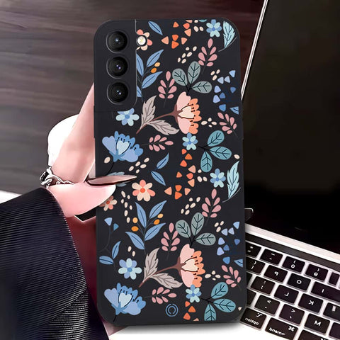 Samsung Galaxy S21 FE 5G Cover - Black - D1 - ONation Floral Series - HQ Liquid Silicone Soft Case
