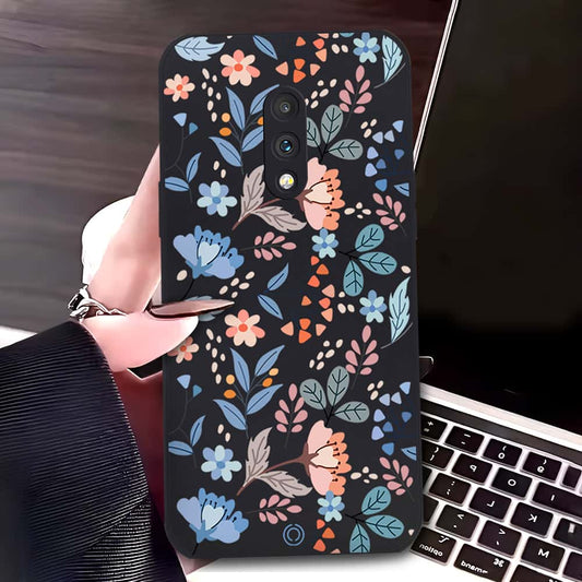 OnePlus 7 Cover - Black - D1 - ONation Floral Series - HQ Liquid Silicone Soft Case