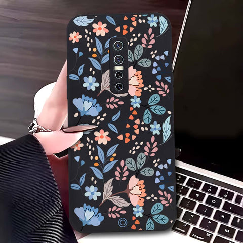 Vivo V15 Pro Cover - Black - D1 - ONation Floral Series - HQ Liquid Silicone Soft Case