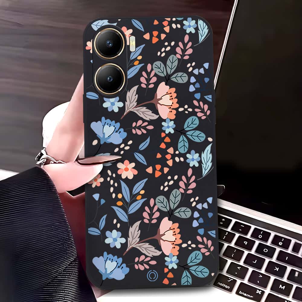Vivo Y53t Cover - Black - D1 - ONation Floral Series - HQ Liquid Silicone Soft Case