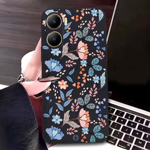 Vivo Y56 Cover - Black - D1 - ONation Floral Series - HQ Liquid Silicone Soft Case