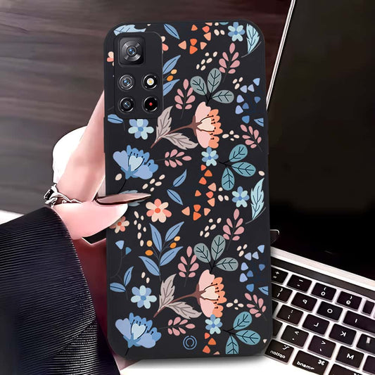 Xiaomi Redmi Note 11 5G Cover - Black - D1 - ONation Floral Series - HQ Liquid Silicone Soft Case