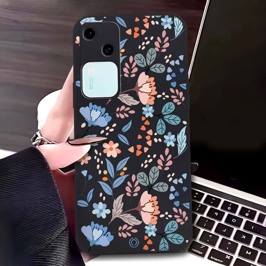 Vivo V30 Cover - Black - D1 - ONation Floral Series - HQ Liquid Silicone Soft Case