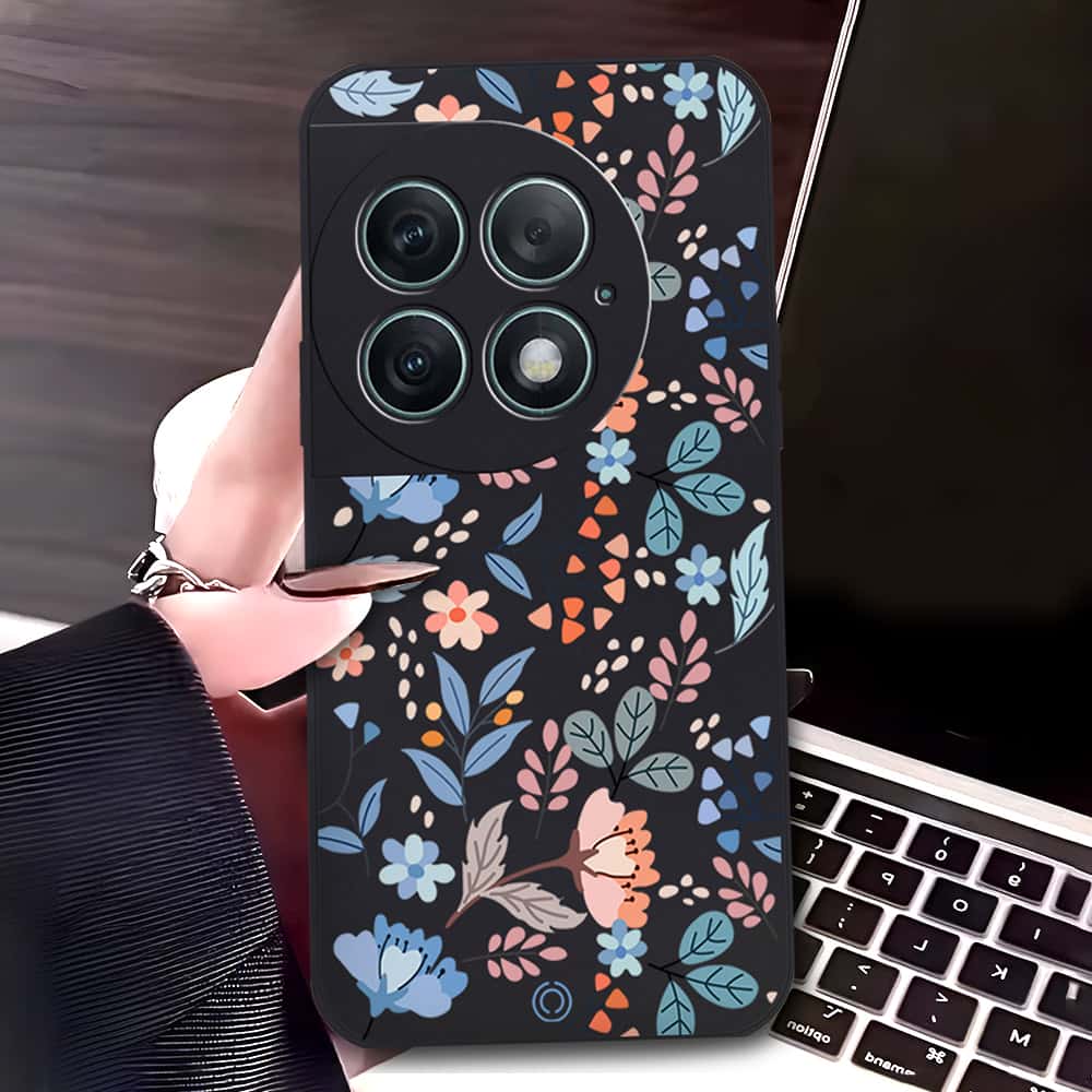 OnePlus Ace 2 Pro Cover - Black - D1 - ONation Floral Series - HQ Liquid Silicone Soft Case