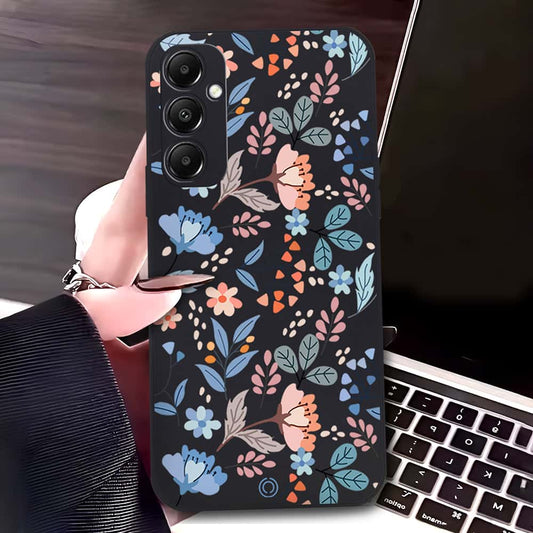 Samsung Galaxy A15 5G Cover - Black - D1 - ONation Floral Series - HQ Liquid Silicone Soft Case