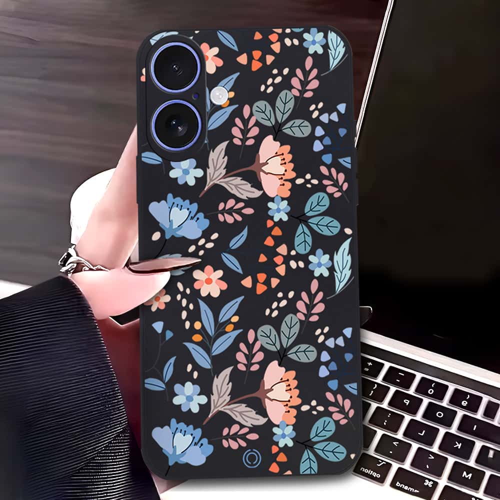 iPhone 17 Cover - Black - D1 - ONation Floral Series - HQ Liquid Silicone Soft Case
