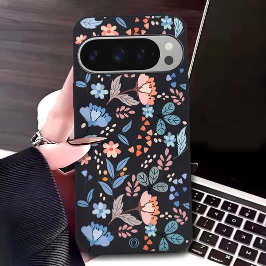 Google Pixel 9 Pro XL Cover - Black - D1 - ONation Floral Series - HQ Liquid Silicone Soft Case