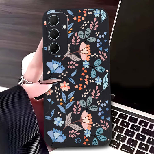 Samsung Galaxy A35 Cover - Black - D1 - ONation Floral Series - HQ Liquid Silicone Soft Case
