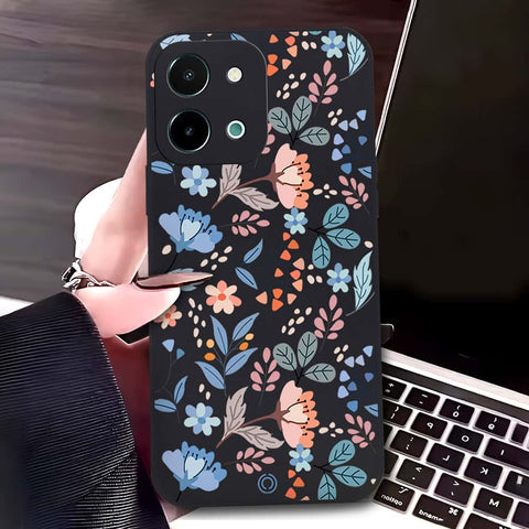 Vivo Y28 4G Cover - Black - D1 - ONation Floral Series - HQ Liquid Silicone Soft Case