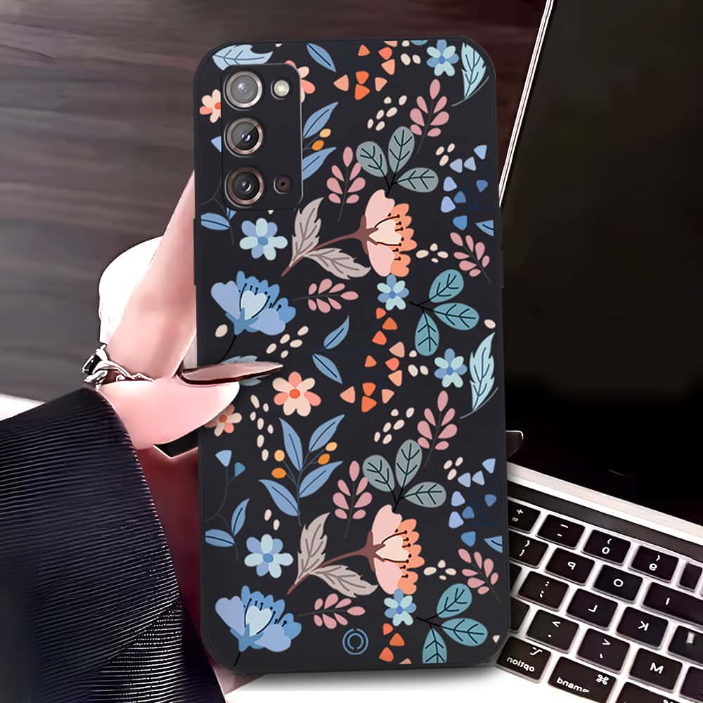 Samsung Galaxy Note 20 Cover - Black - D1 - ONation Floral Series - HQ Liquid Silicone Soft Case