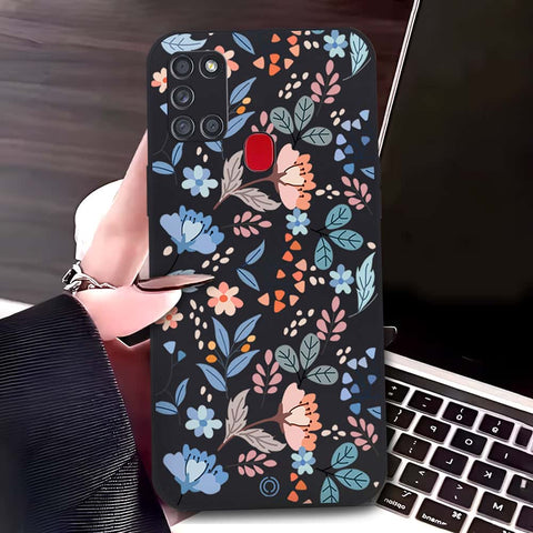 Samsung Galaxy A21s Cover - Black - D1 - ONation Floral Series - HQ Liquid Silicone Soft Case