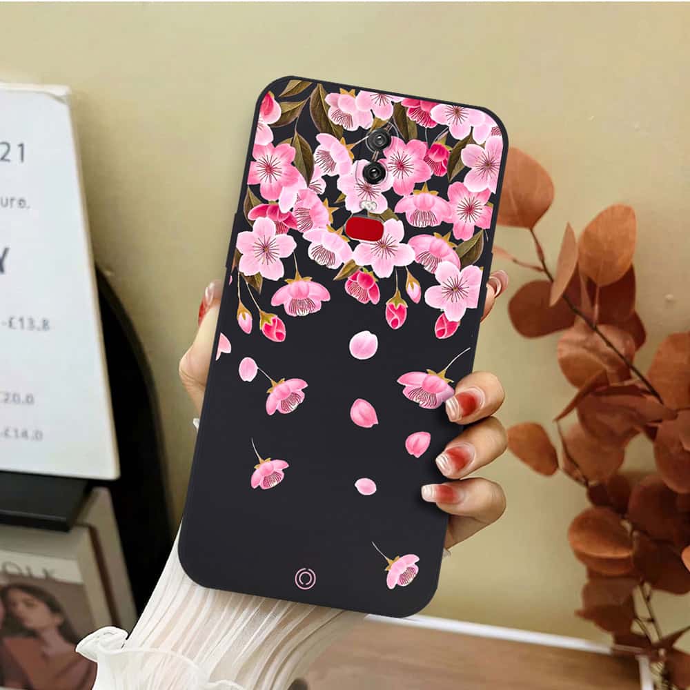 OnePlus 6 Cover - Black - D3 - ONation Nature Floral Series - HQ Liquid Silicone Soft Case