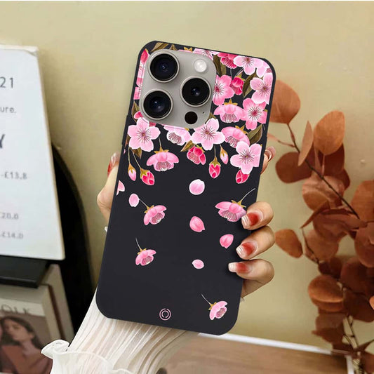 iPhone 15 Pro Max Cover - Black - D3 - ONation Nature Floral Series - HQ Liquid Silicone Soft Case