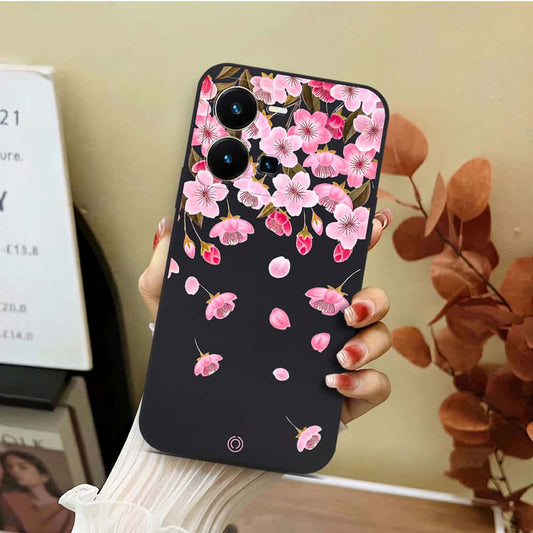 Vivo Y35 5G Cover - Black - D3 - ONation Nature Floral Series - HQ Liquid Silicone Soft Case